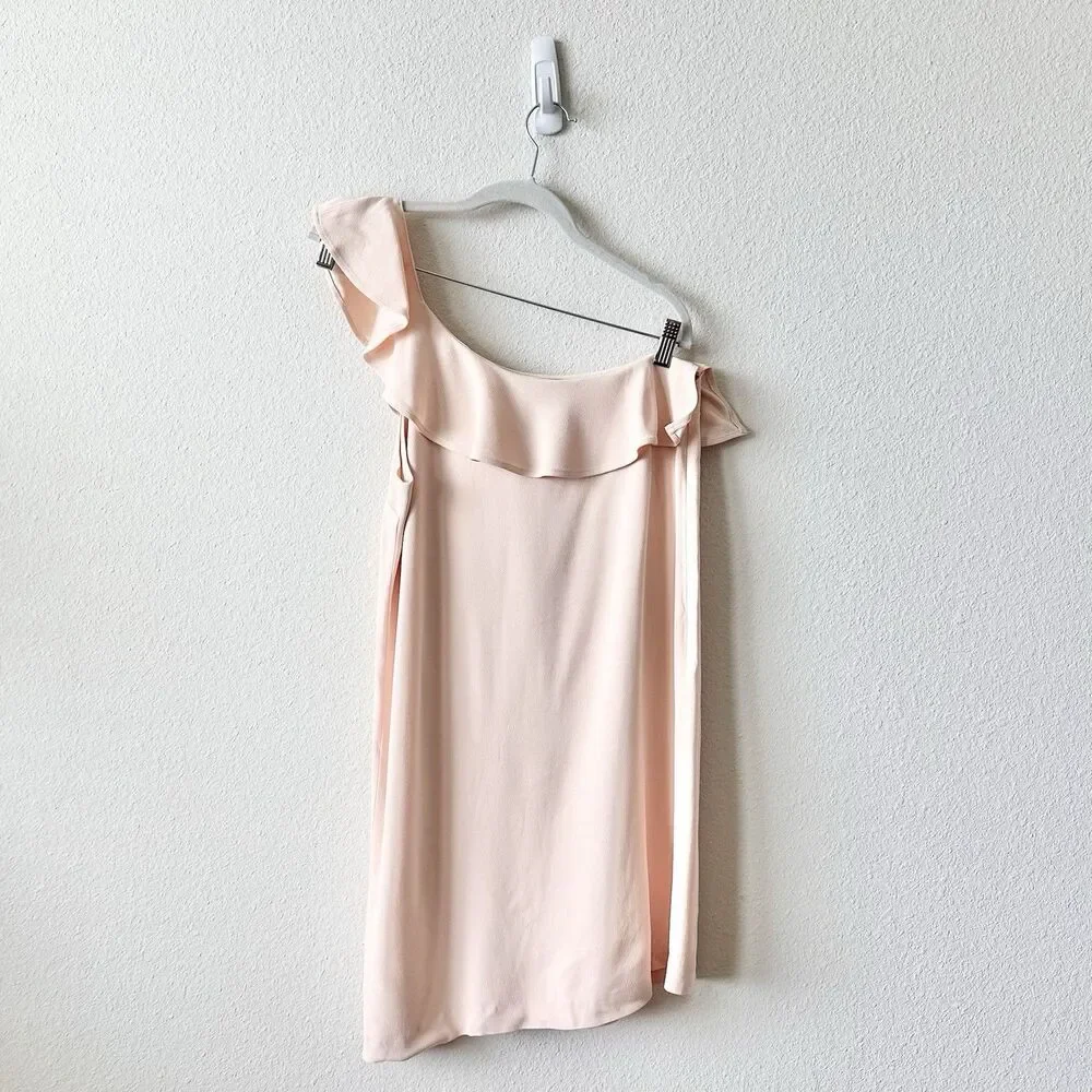 Sezane Louison One Shoulder Shift Dress In Pink Ruffle Size 40 French US 8 - Picture 5 of 10
